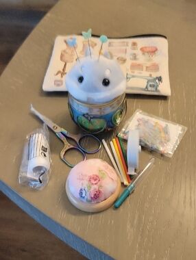 Vintage Floral Sewing Kit with Decorative Pin Cushion